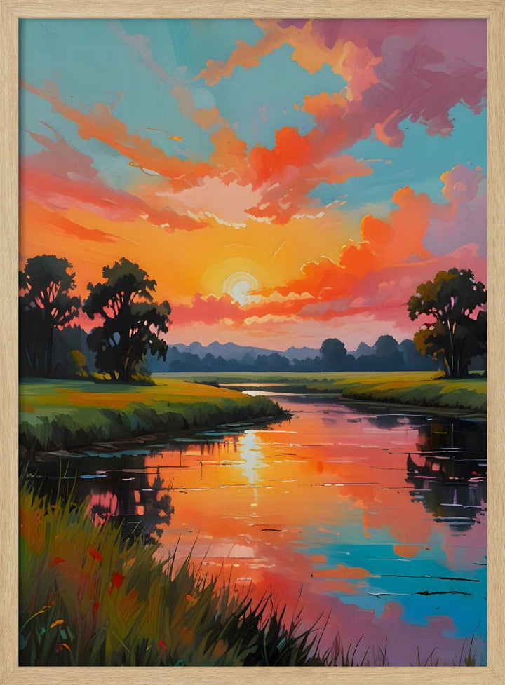 Sunset By the River - Stretched Canvas, Poster or Fine Art Print I Heart Wall Art