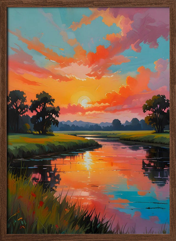 Sunset By the River - Stretched Canvas, Poster or Fine Art Print I Heart Wall Art
