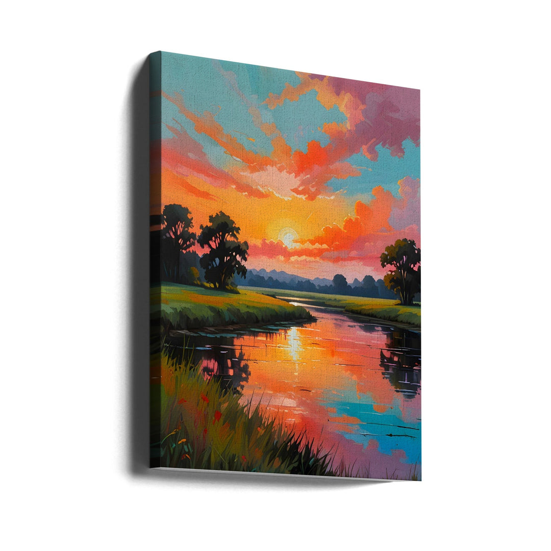 Sunset By the River - Stretched Canvas, Poster or Fine Art Print I Heart Wall Art