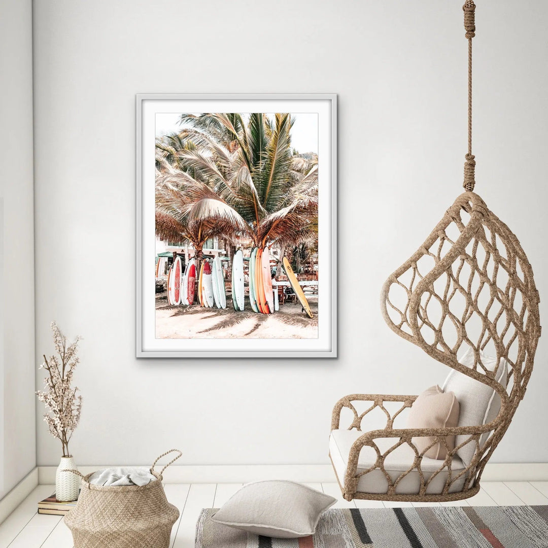 Surfboards - Photographic Print of Surfboards Under Palm Trees on Canvas or Paper - I Heart Wall Art