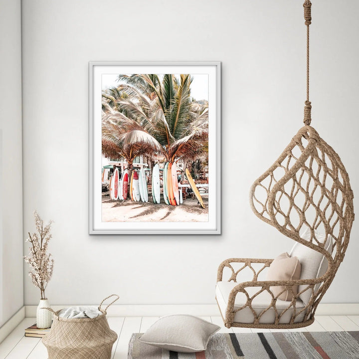 Surfboards - Photographic Print of Surfboards Under Palm Trees on Canvas or Paper - I Heart Wall Art