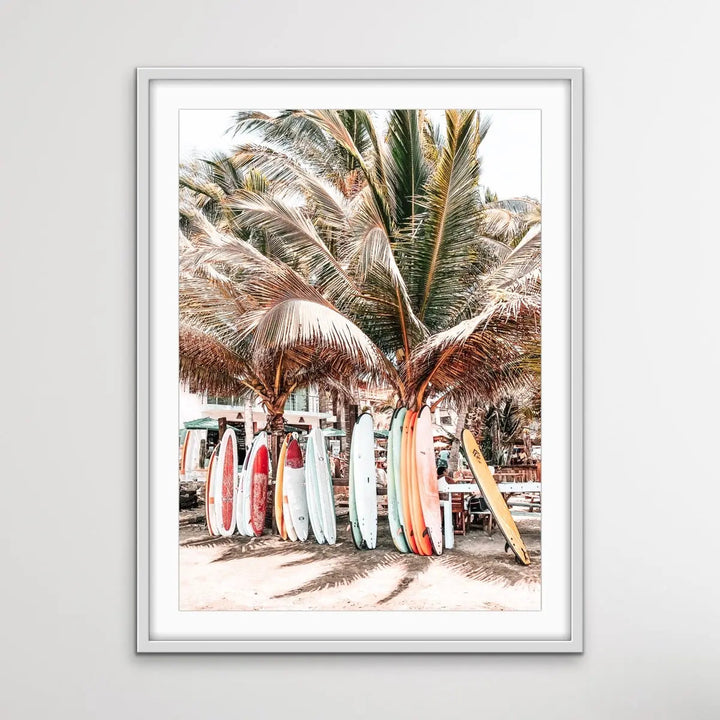 Surfboards - Photographic Print of Surfboards Under Palm Trees on Canvas or Paper - I Heart Wall Art