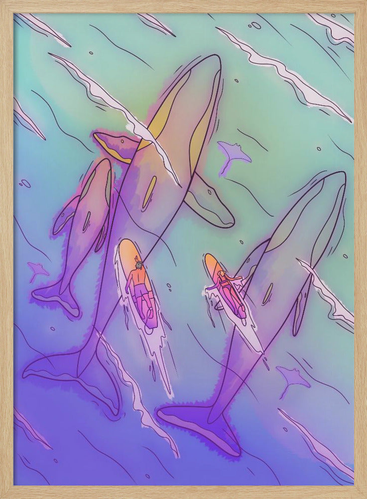 Surfing With the Whales - Stretched Canvas, Poster or Fine Art Print I Heart Wall Art