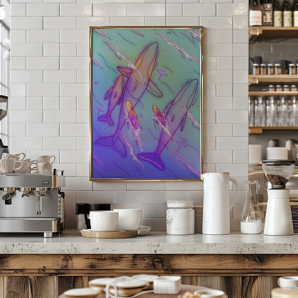 Surfing With the Whales - Stretched Canvas, Poster or Fine Art Print I Heart Wall Art