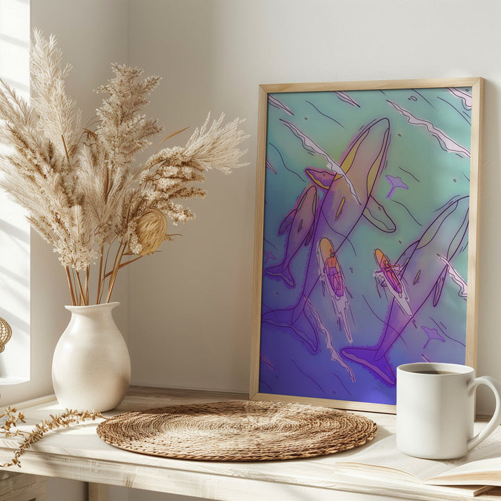 Surfing With the Whales - Stretched Canvas, Poster or Fine Art Print I Heart Wall Art