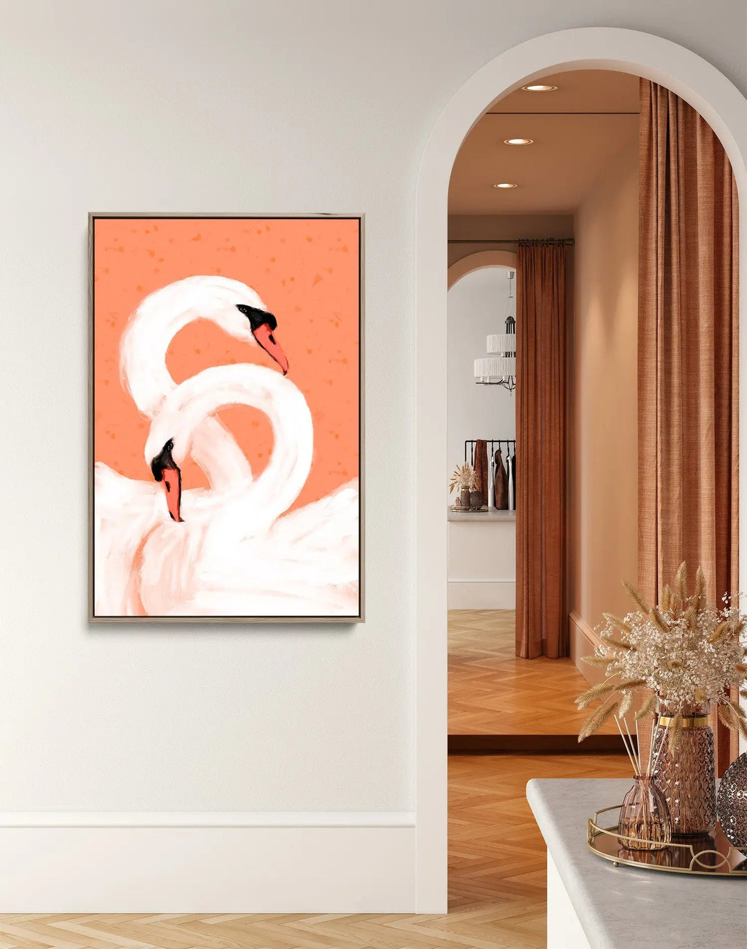 Swans By Treechild-  Pink Swan Stretched Canvas Print or Framed Fine Art Print - Artwork - I Heart Wall Art