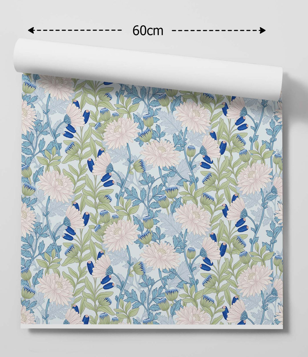 White Mums - Blue Floral Peel &amp; Stick Wallpaper I Heart Wall Art Australia
