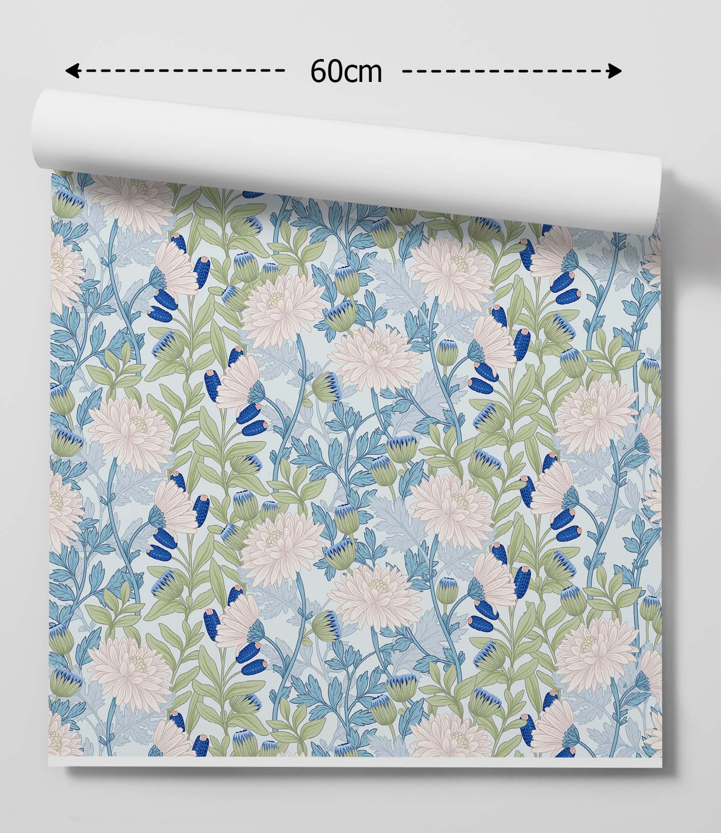 White Mums - Blue Floral Peel & Stick Wallpaper I Heart Wall Art Australia