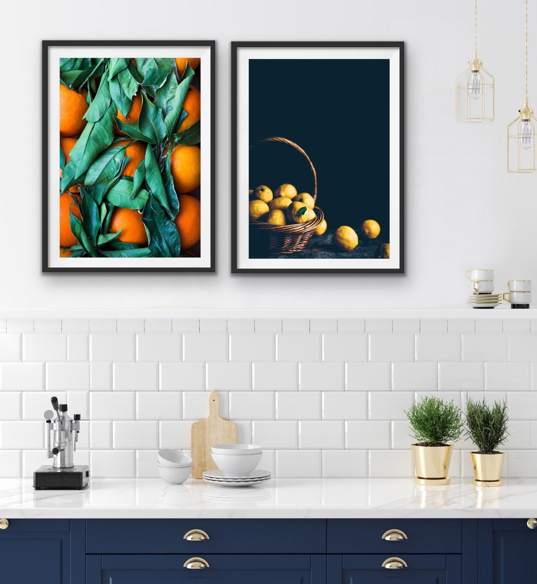 Sweet Citrus Print Pair - Lemon Orange Photographic Art Print  Set Diptych - I Heart Wall Art