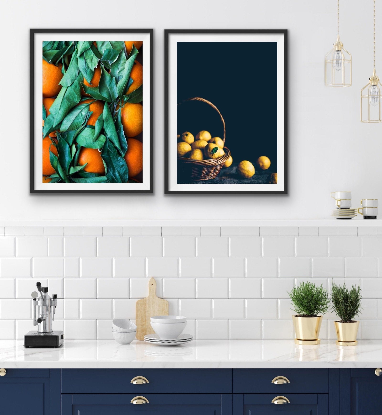 Sweet Citrus Print Pair - Lemon Orange Photographic Art Print  Set Diptych - I Heart Wall Art