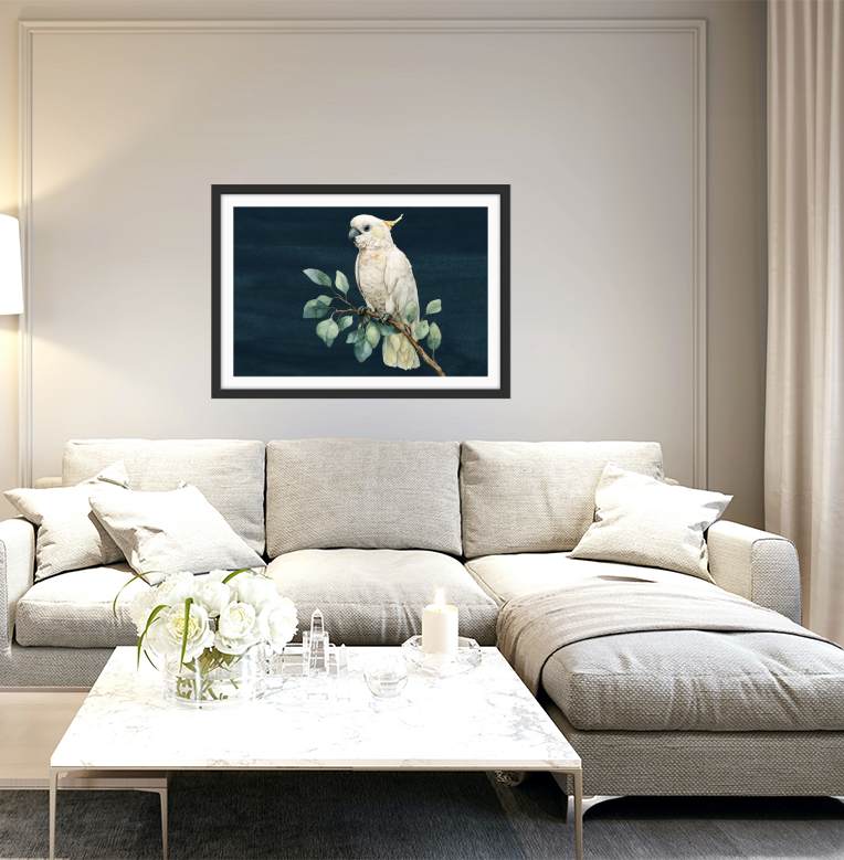 Sweet Cockatoo - Art Print of Sulphur Crested Cockatoo - I Heart Wall Art - Poster Print, Canvas Print or Framed Art Print