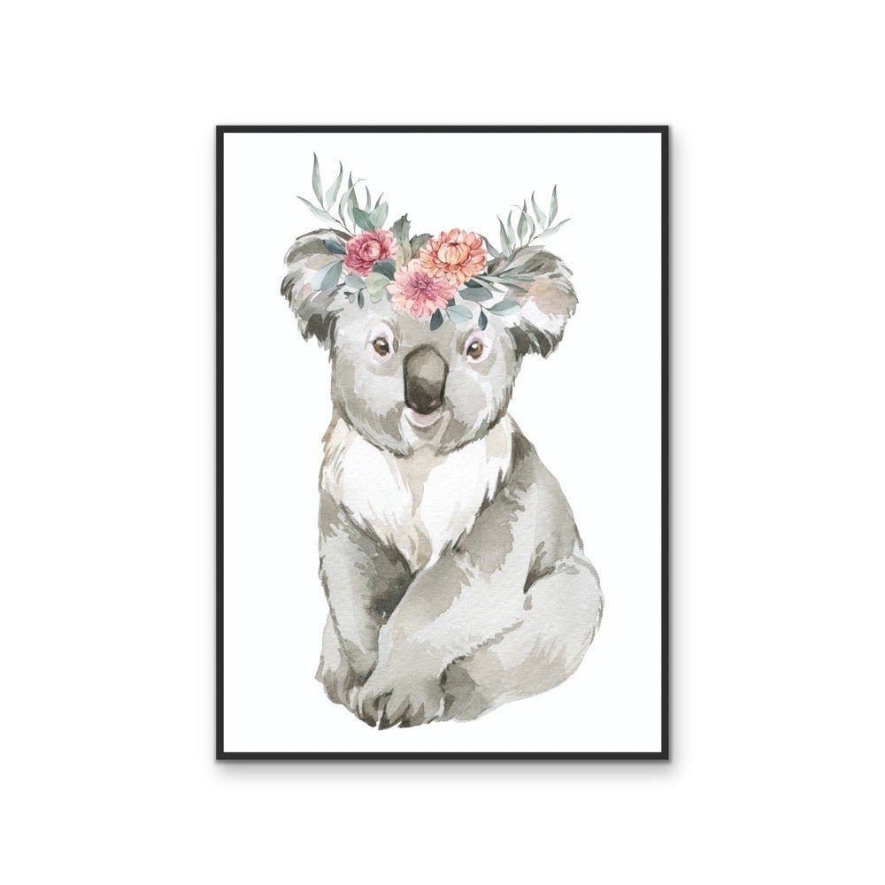 Sweet Koala Flower Crown - Australian Native Animal Stretched Canvas or Wall Art Print - I Heart Wall Art - Poster Print, Canvas Print or Framed Art Print