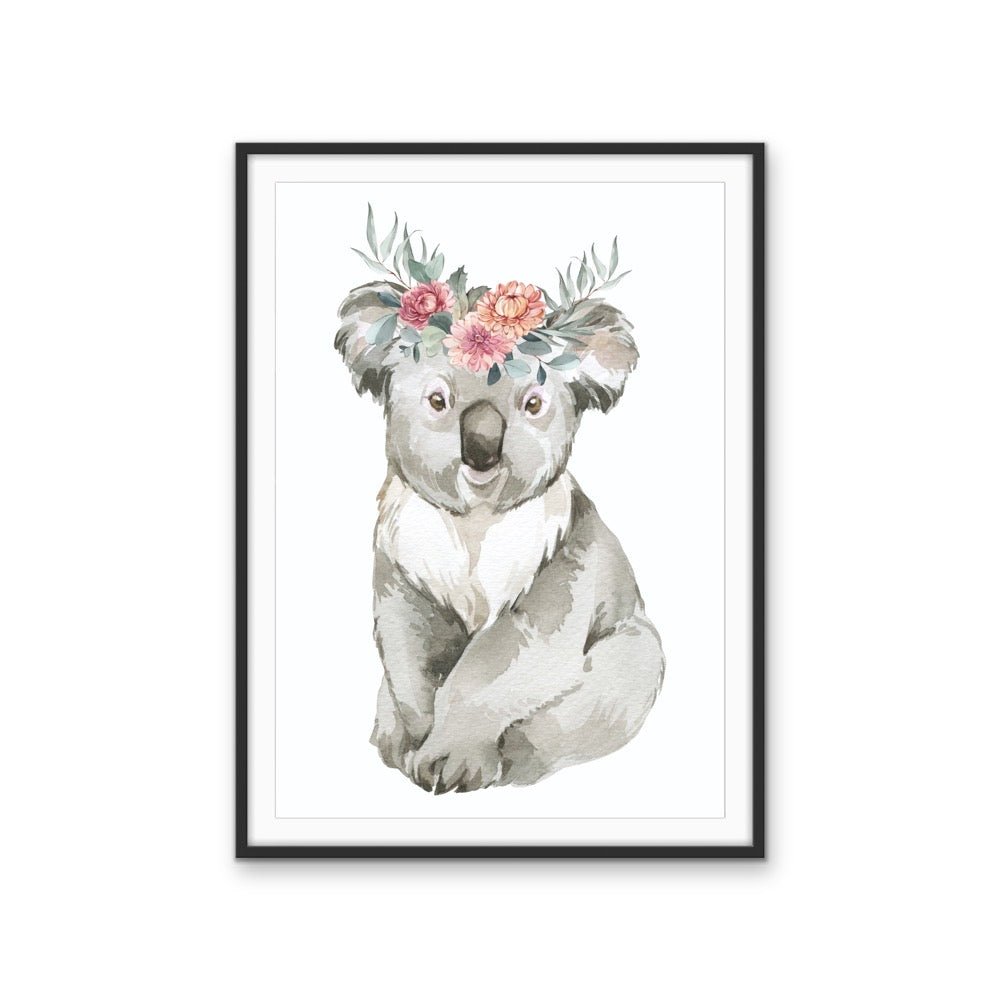 Sweet Koala Flower Crown - Australian Native Animal Stretched Canvas or Wall Art Print - I Heart Wall Art - Poster Print, Canvas Print or Framed Art Print