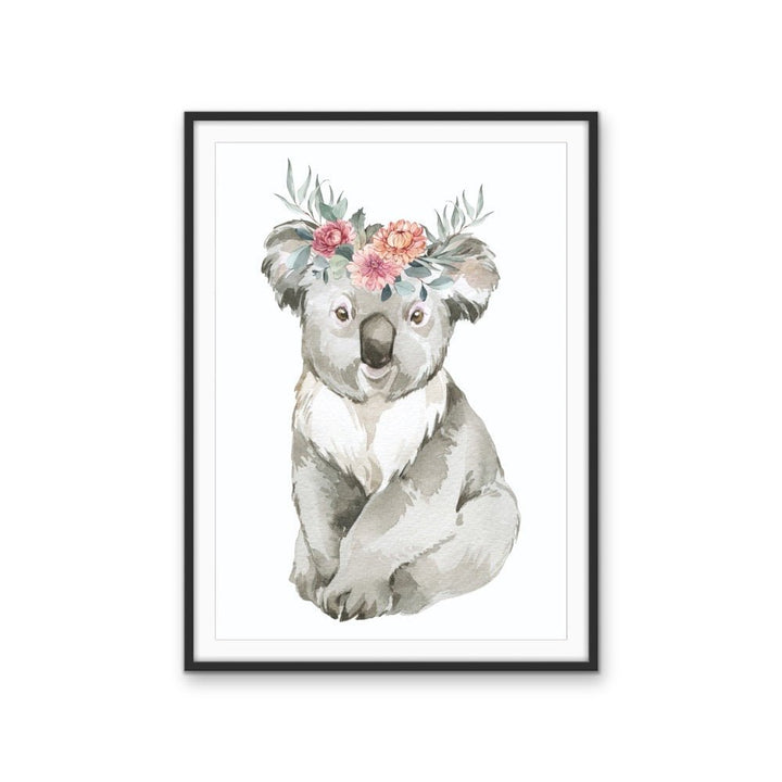 Sweet Koala Flower Crown - Australian Native Animal Stretched Canvas or Wall Art Print - I Heart Wall Art - Poster Print, Canvas Print or Framed Art Print