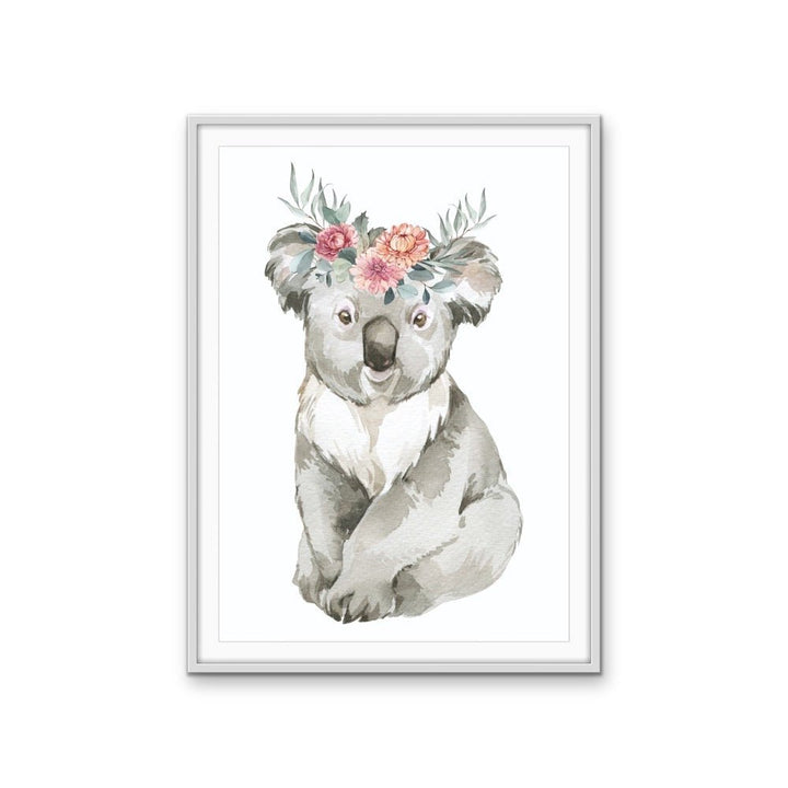 Sweet Koala Flower Crown - Australian Native Animal Stretched Canvas or Wall Art Print - I Heart Wall Art - Poster Print, Canvas Print or Framed Art Print