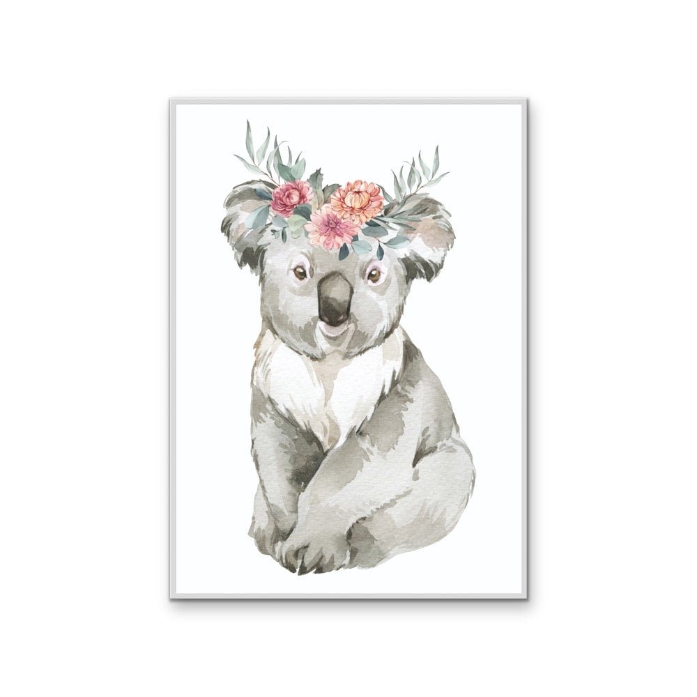 Sweet Koala Flower Crown - Australian Native Animal Stretched Canvas or Wall Art Print - I Heart Wall Art - Poster Print, Canvas Print or Framed Art Print