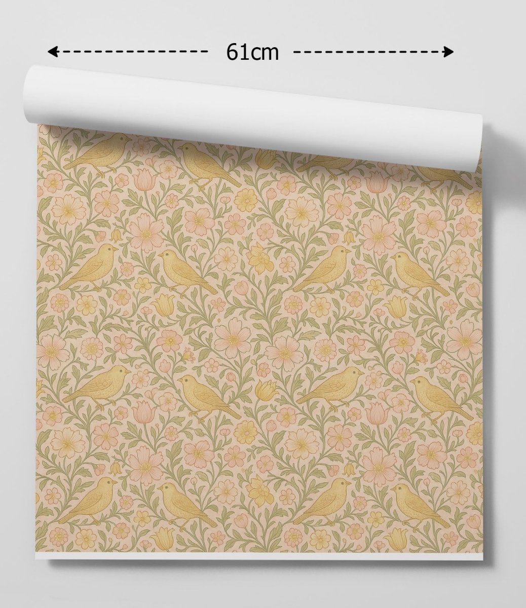 Sweet Little Birdy Vintage Wallpaper - Peel and Stick Adhesive Wallpaper - I Heart Wall Art - Poster Print, Canvas Print or Framed Art Print