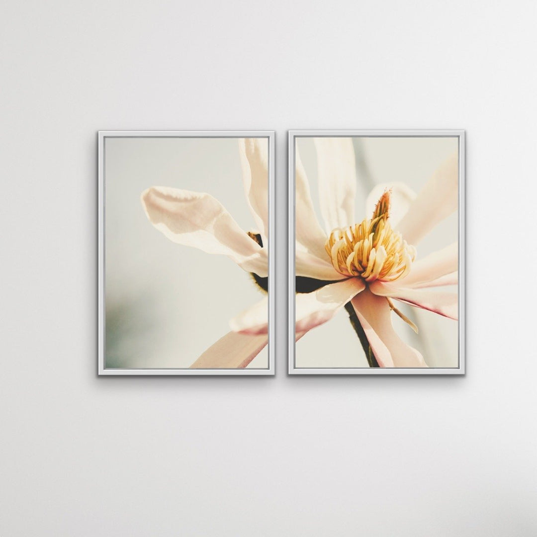 Sweet Magnolia - Two Piece Soft Floral Stretched Canvas Framed Wall Art Oil Painting - I Heart Wall Art