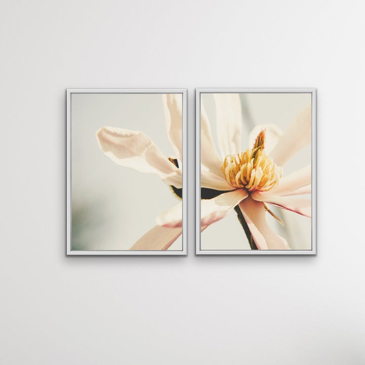 Sweet Magnolia - Two Piece Soft Floral Stretched Canvas Framed Wall Art Oil Painting - I Heart Wall Art