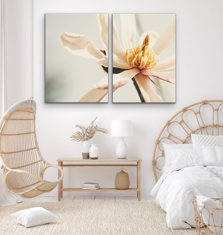 Sweet Magnolia - Two Piece Soft Floral Stretched Canvas Framed Wall Art Oil Painting - I Heart Wall Art