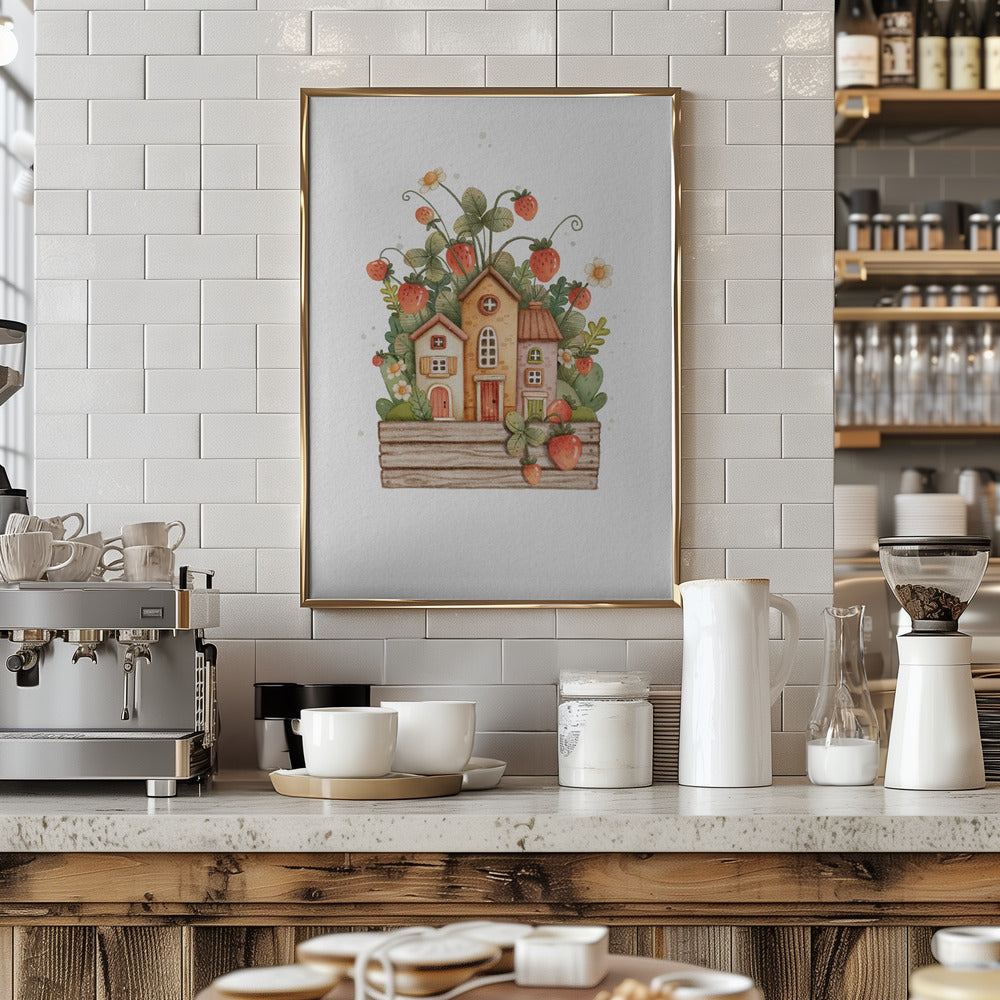 Sweet Strawberry House - Stretched Canvas, Poster or Fine Art Print I Heart Wall Art