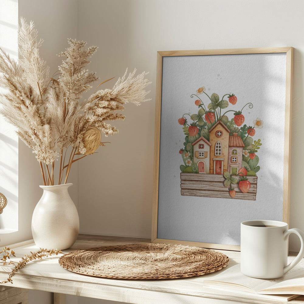 Sweet Strawberry House - Stretched Canvas, Poster or Fine Art Print I Heart Wall Art
