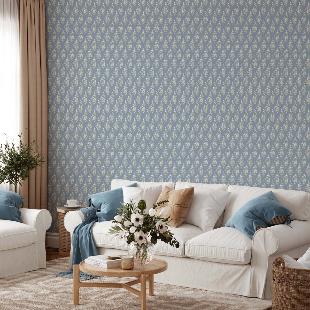Sweetheart' Design 1 in BLUE - Blue & Floral Removable Wallpaper - I Heart Wall Art - Poster Print, Canvas Print or Framed Art Print
