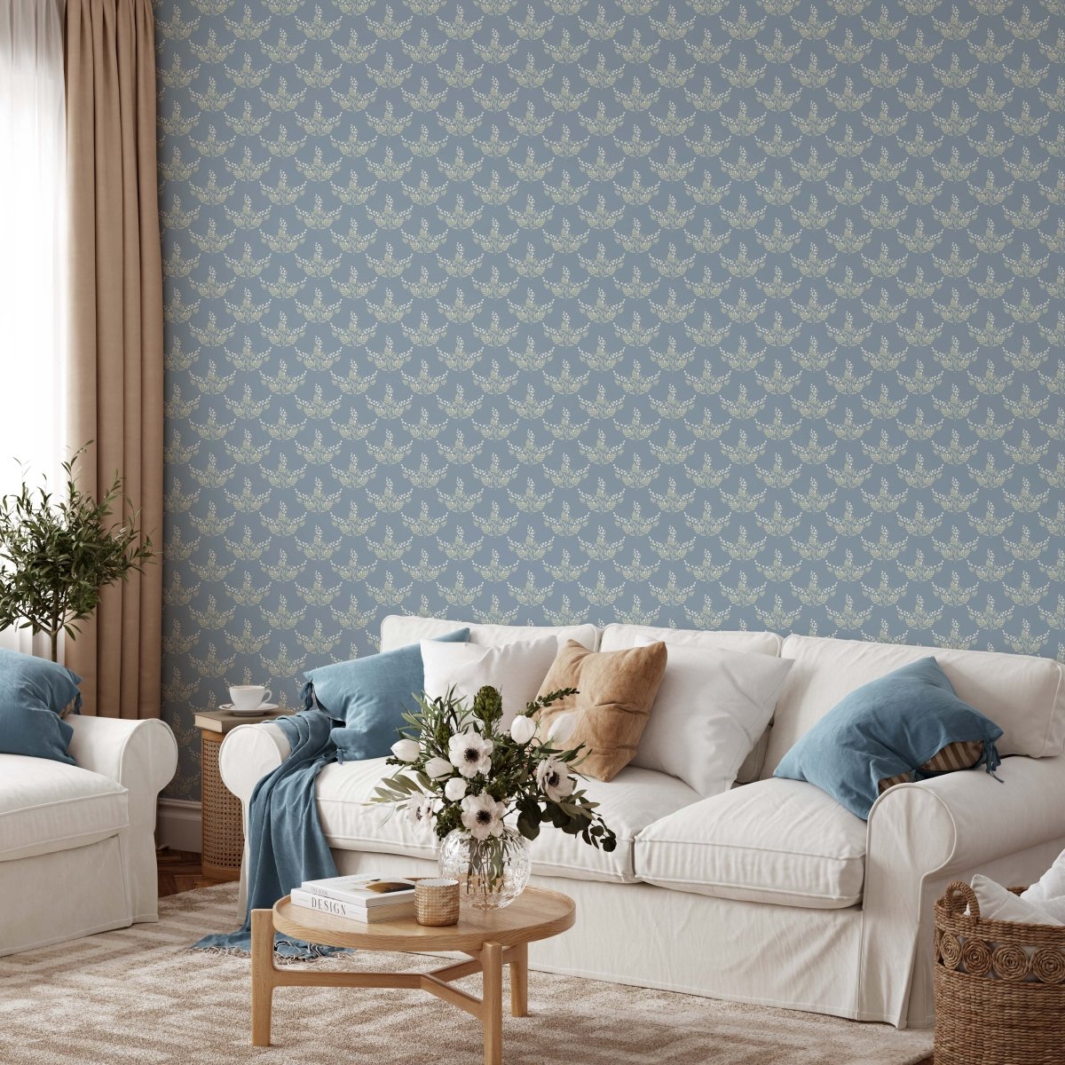 Sweetheart' Design 3 in BLUE - Blue & Floral Removable Wallpaper - I Heart Wall Art - Poster Print, Canvas Print or Framed Art Print