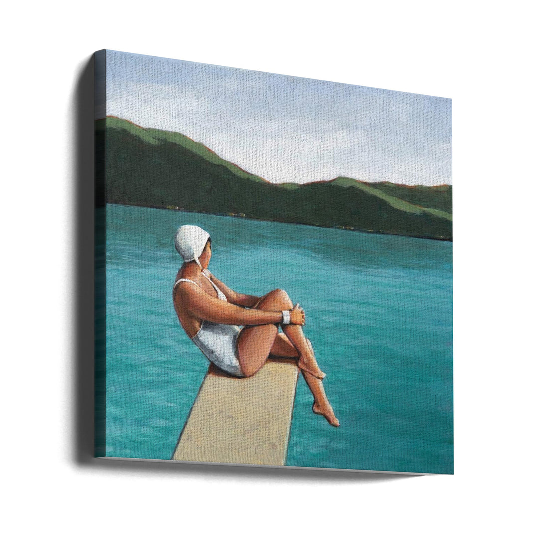 Swimmer At Lake - Square Stretched Canvas, Poster or Fine Art Print I Heart Wall Art