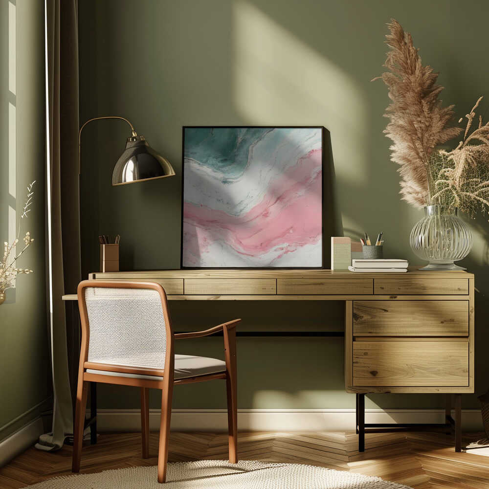 Swirling Pink Teal Marble - Square Stretched Canvas, Poster or Fine Art Print - I Heart Wall Art - Poster Print, Canvas Print or Framed Art Print