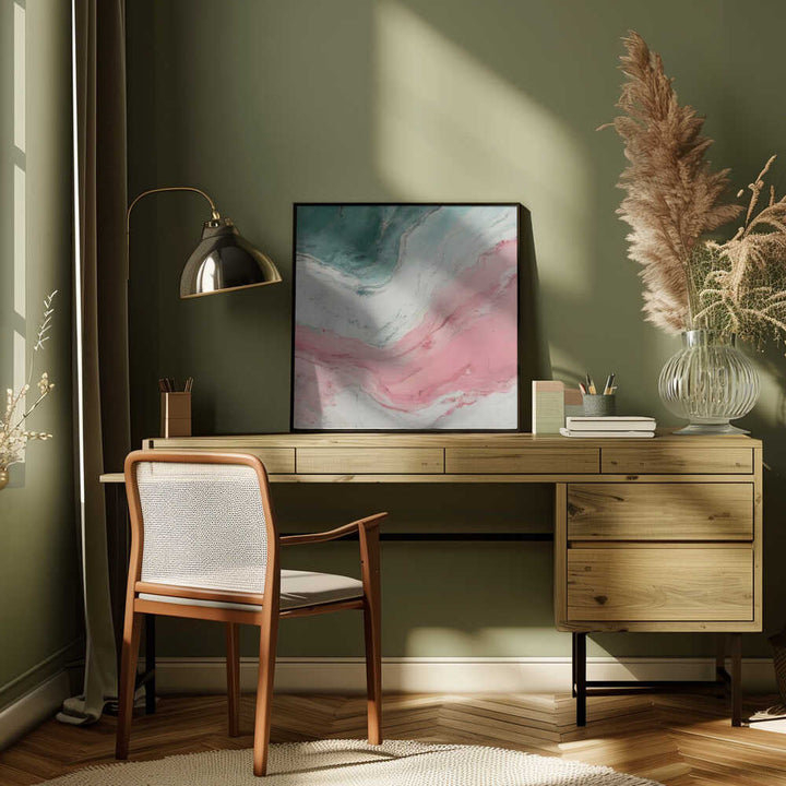 Swirling Pink Teal Marble - Square Stretched Canvas, Poster or Fine Art Print - I Heart Wall Art - Poster Print, Canvas Print or Framed Art Print