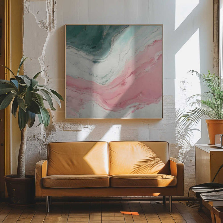 Swirling Pink Teal Marble - Square Stretched Canvas, Poster or Fine Art Print - I Heart Wall Art - Poster Print, Canvas Print or Framed Art Print