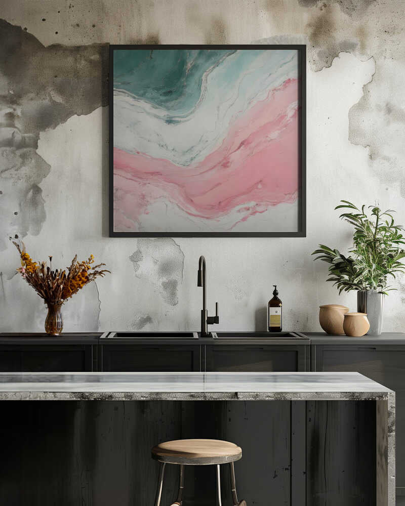 Swirling Pink Teal Marble - Square Stretched Canvas, Poster or Fine Art Print - I Heart Wall Art - Poster Print, Canvas Print or Framed Art Print