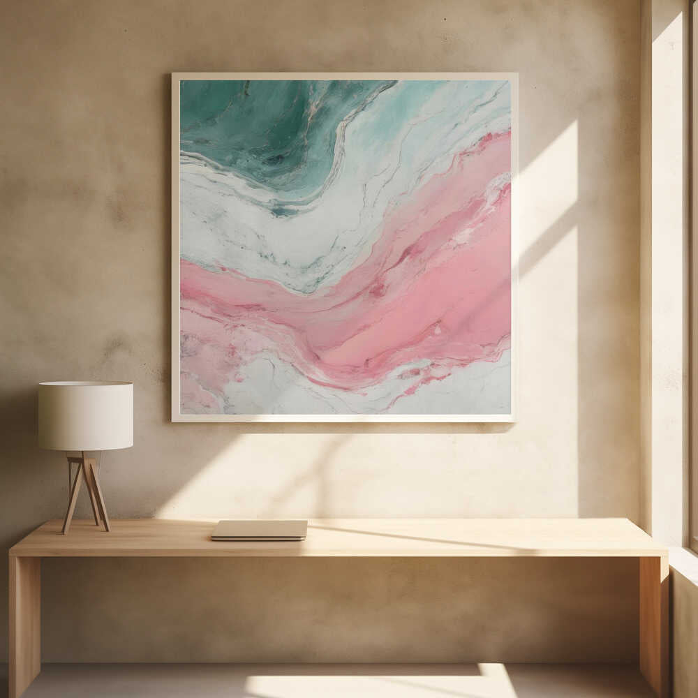 Swirling Pink Teal Marble - Square Stretched Canvas, Poster or Fine Art Print - I Heart Wall Art - Poster Print, Canvas Print or Framed Art Print