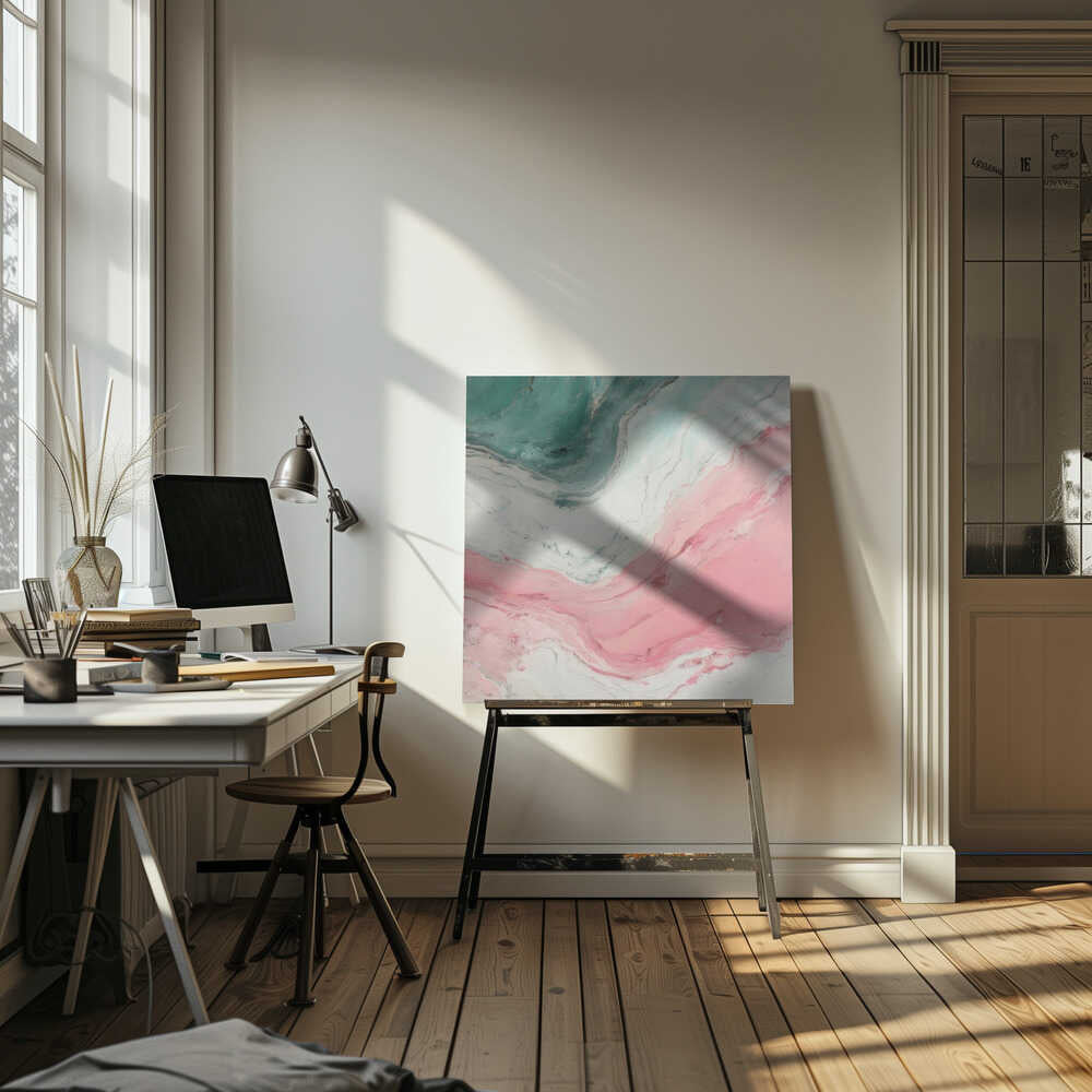 Swirling Pink Teal Marble - Square Stretched Canvas, Poster or Fine Art Print - I Heart Wall Art - Poster Print, Canvas Print or Framed Art Print