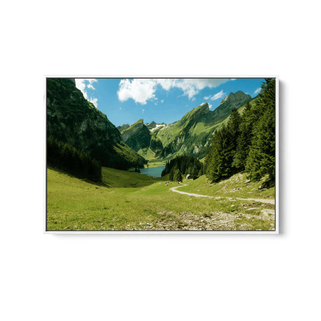 Swiss Lake - Mountain Nature Landscape Stretched Canvas or Fine Art Print - I Heart Wall Art - Poster Print, Canvas Print or Framed Art Print
