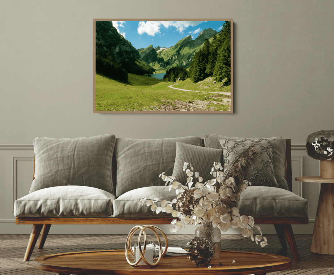 Swiss Lake - Mountain Nature Landscape Stretched Canvas or Fine Art Print - I Heart Wall Art - Poster Print, Canvas Print or Framed Art Print