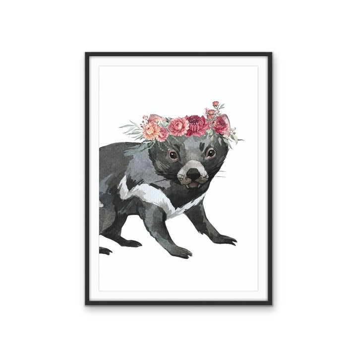 Tassie Devil Flower Crown - Australian Native Animal Stretched Canvas or Wall Art Print - I Heart Wall Art - Poster Print, Canvas Print or Framed Art Print