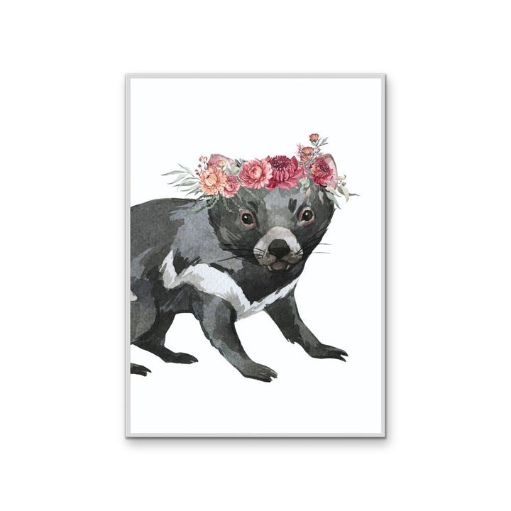 Tassie Devil Flower Crown - Australian Native Animal Stretched Canvas or Wall Art Print - I Heart Wall Art - Poster Print, Canvas Print or Framed Art Print