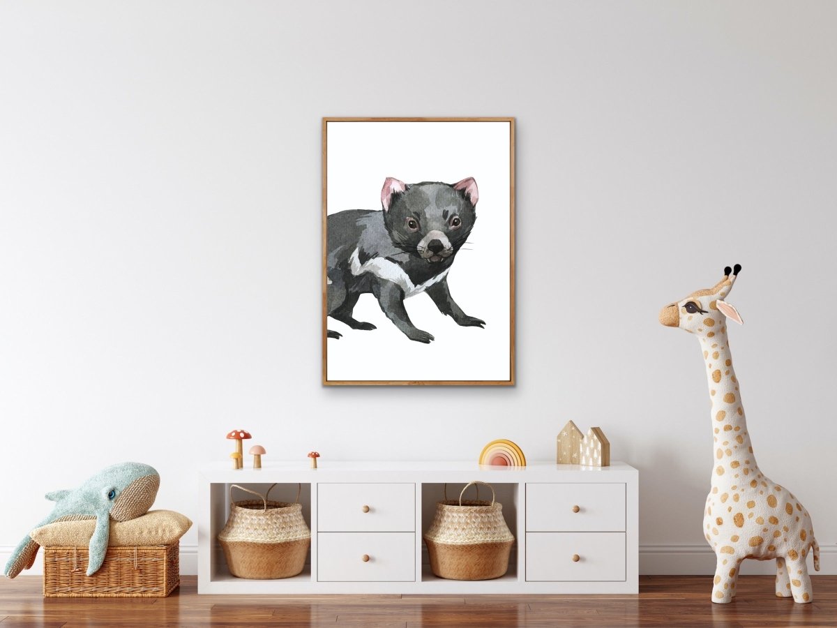 Tassie Devil Nursery Sketch - Australian Native Animal Stretched Canvas or Wall Art Print - I Heart Wall Art - Poster Print, Canvas Print or Framed Art Print