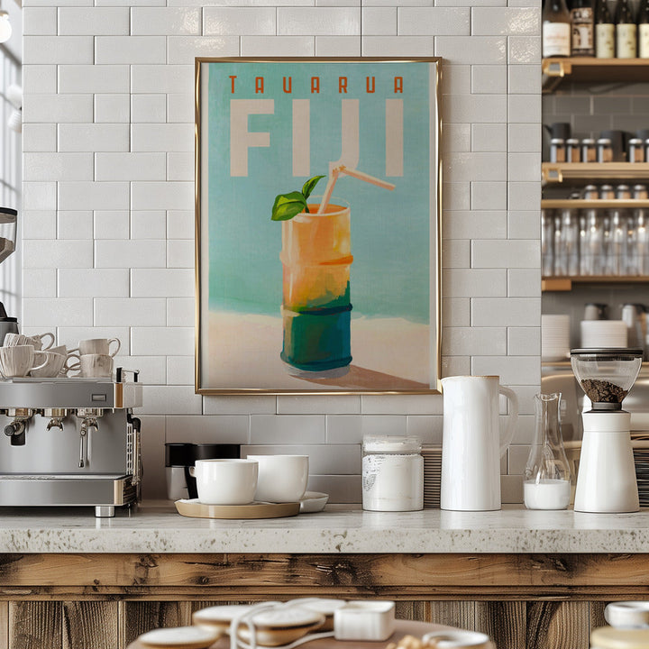 Tavarua Fiji Cocktail Poster Travel Art - Stretched Canvas, Poster or Fine Art Print I Heart Wall Art