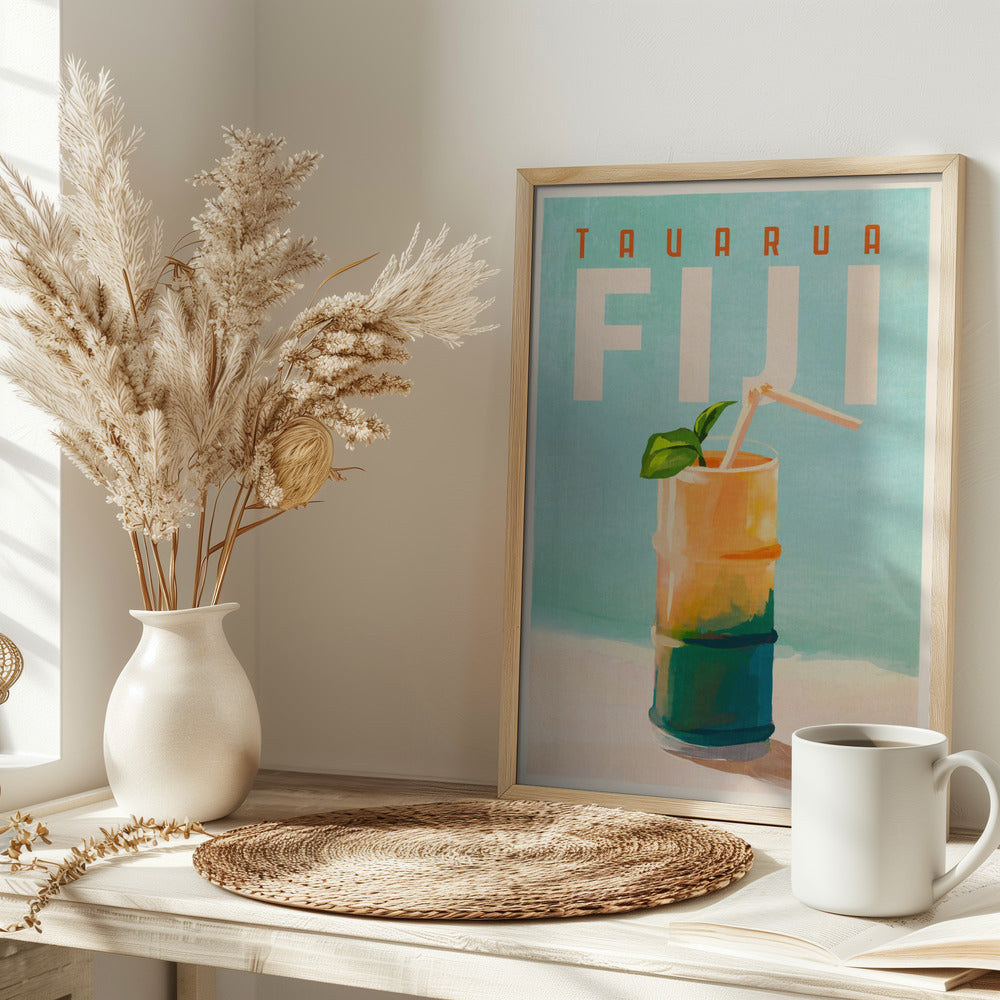 Tavarua Fiji Cocktail Poster Travel Art - Stretched Canvas, Poster or Fine Art Print I Heart Wall Art