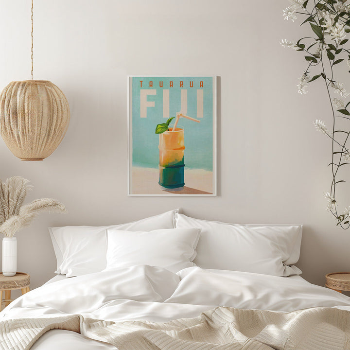 Tavarua Fiji Cocktail Poster Travel Art - Stretched Canvas, Poster or Fine Art Print I Heart Wall Art