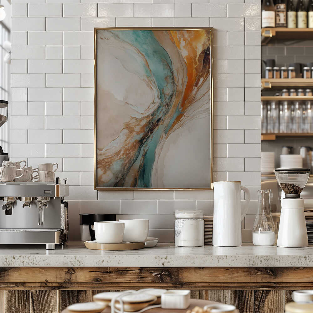 Teal Orange Abstract Flow - Stretched Canvas, Poster or Fine Art Print - I Heart Wall Art - Poster Print, Canvas Print or Framed Art Print
