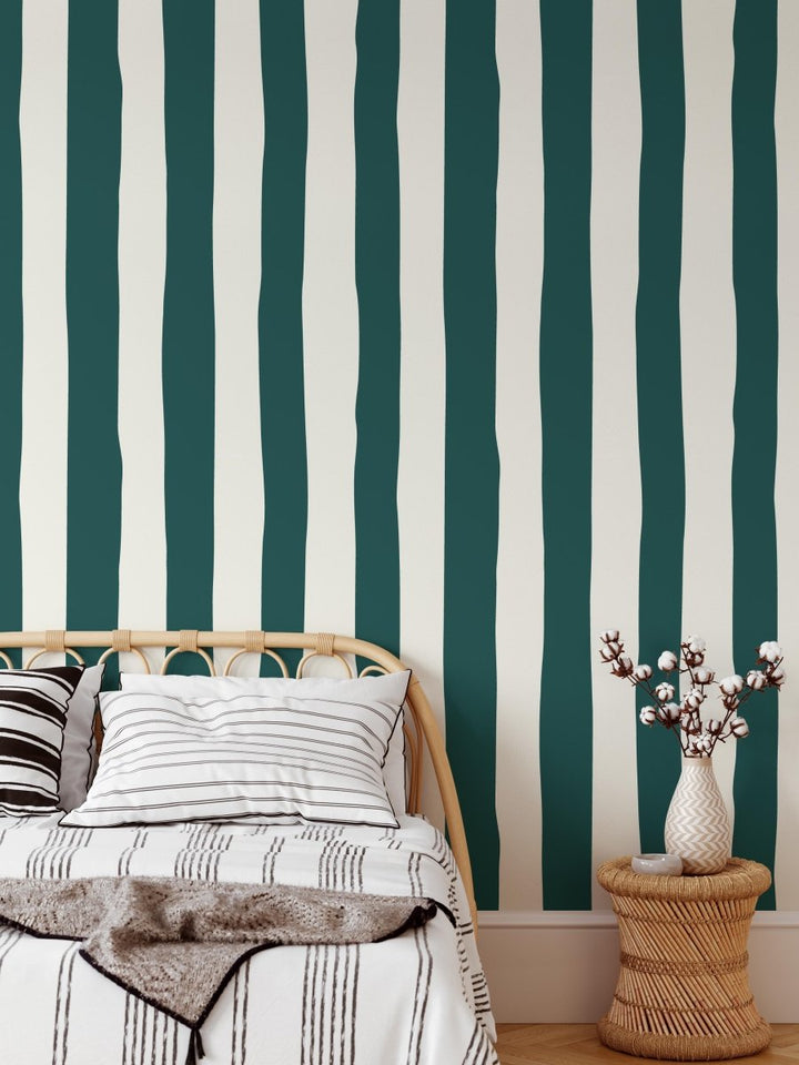 Teal Wavy Stripe Wallpaper - Quality Peel and Stick Adhesive Wallpaper - I Heart Wall Art - Poster Print, Canvas Print or Framed Art Print