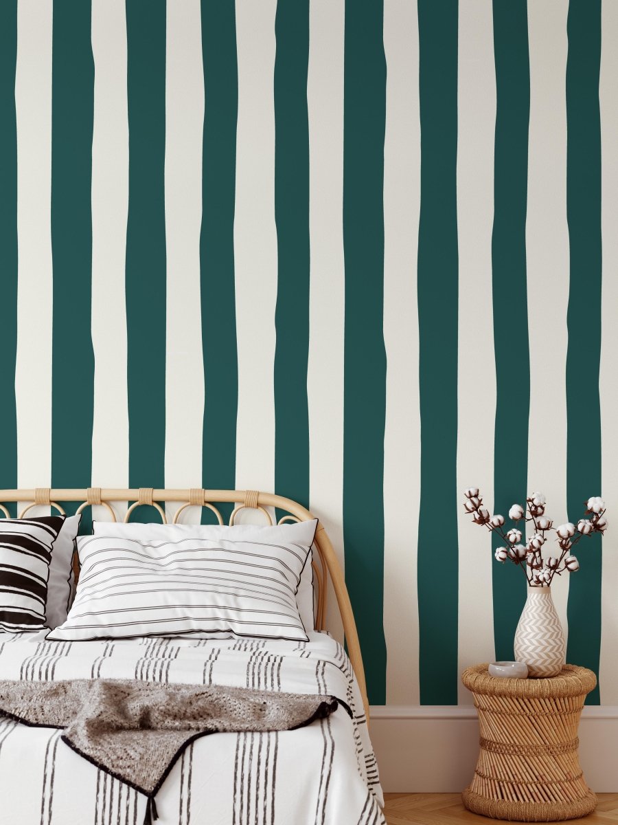 Teal Wavy Stripe Wallpaper - Quality Peel and Stick Adhesive Wallpaper - I Heart Wall Art - Poster Print, Canvas Print or Framed Art Print