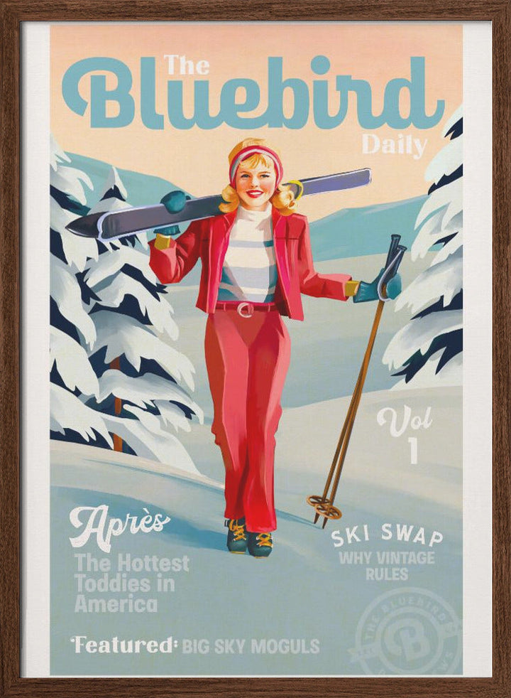 The Bluebird Daily Pinup Ski Art - Stretched Canvas, Poster or Fine Art Print I Heart Wall Art