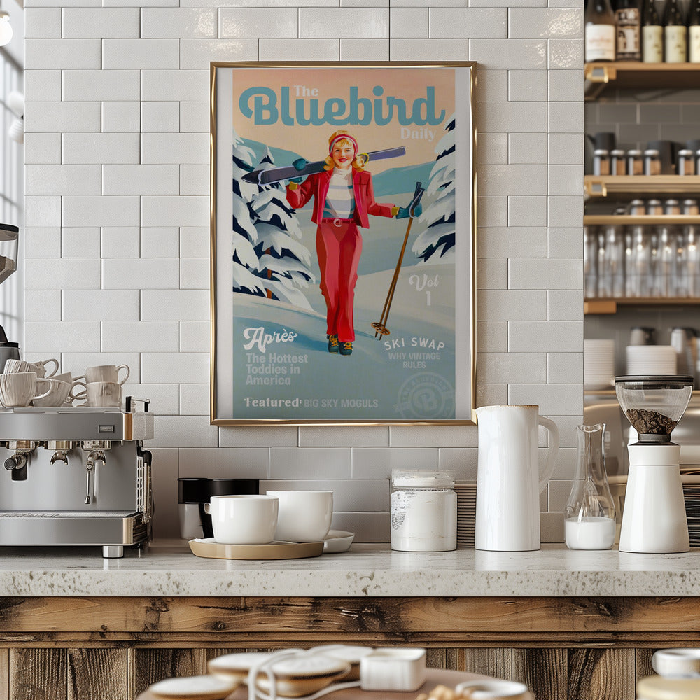The Bluebird Daily Pinup Ski Art - Stretched Canvas, Poster or Fine Art Print I Heart Wall Art