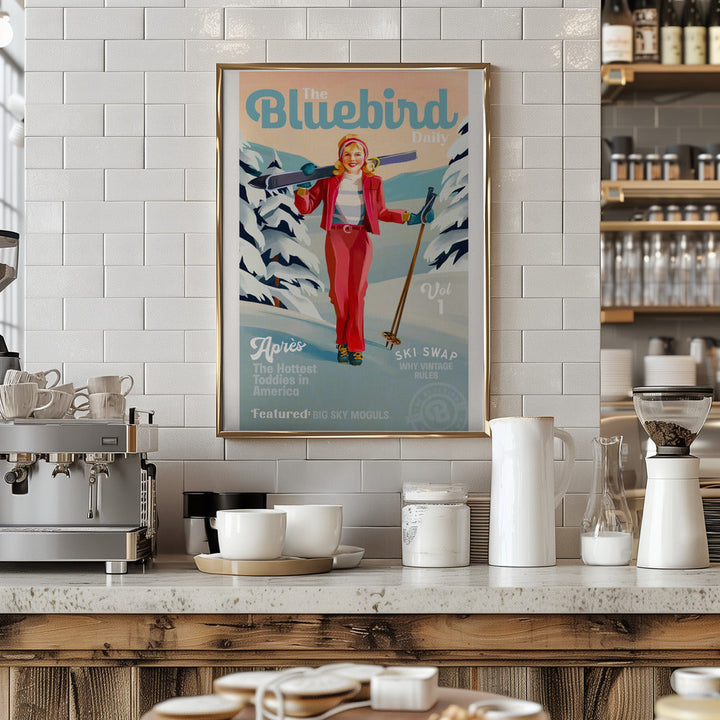 The Bluebird Daily Pinup Ski Art - Stretched Canvas, Poster or Fine Art Print I Heart Wall Art