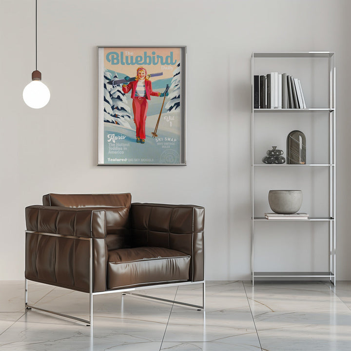 The Bluebird Daily Pinup Ski Art - Stretched Canvas, Poster or Fine Art Print I Heart Wall Art